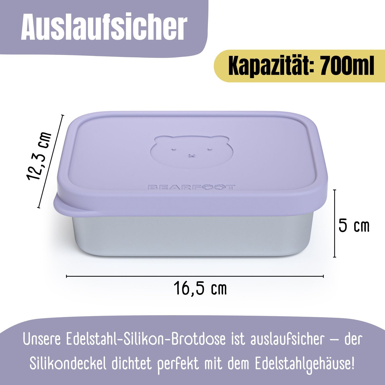 Brotdose Kinder Edelstahl mit Silikoneinsatz - Lavendel