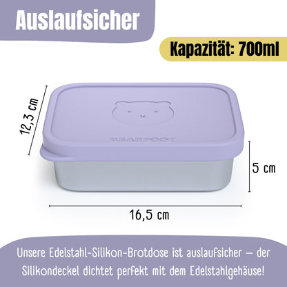 Brotdose Kinder Edelstahl mit Silikoneinsatz - Lavendel