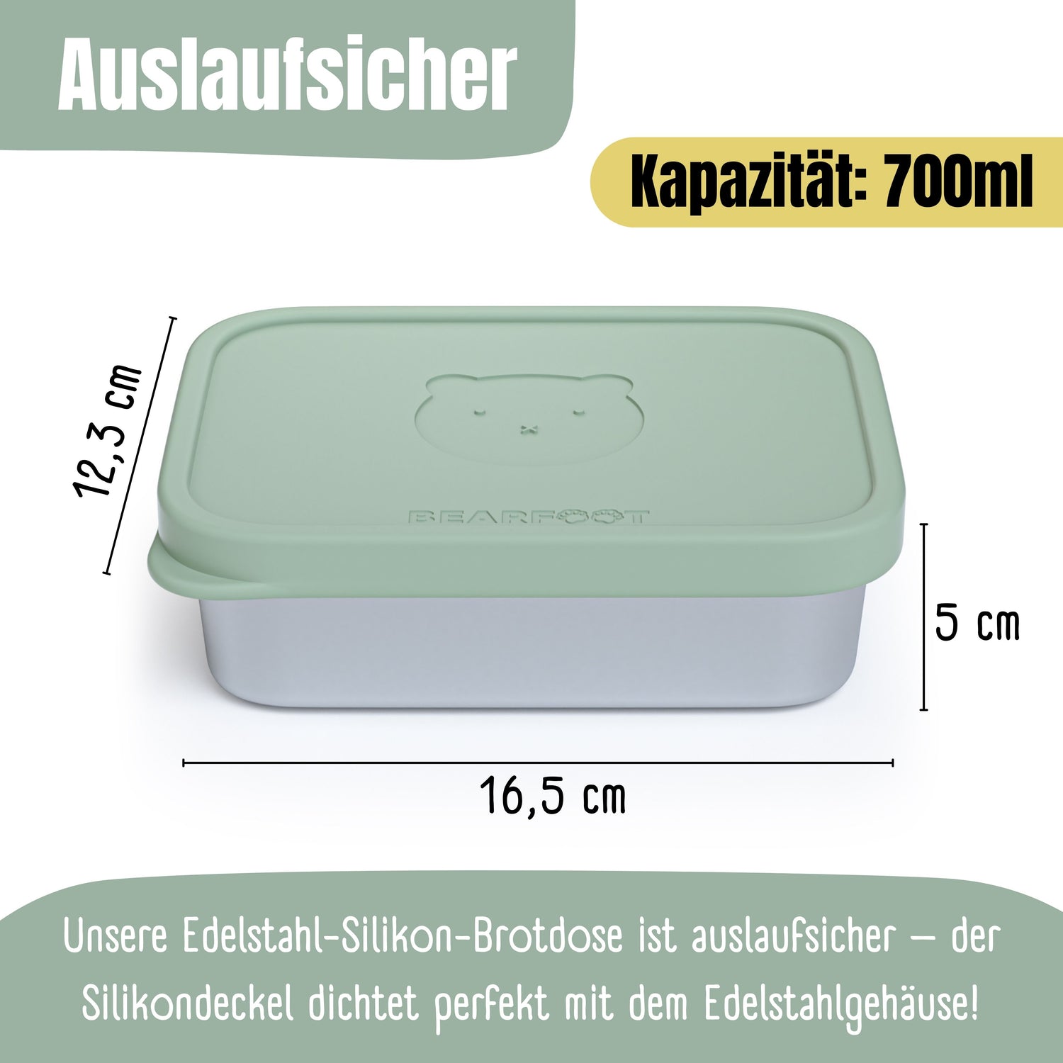 Brotdose Kinder Edelstahl mit Silikoneinsatz - Salbei