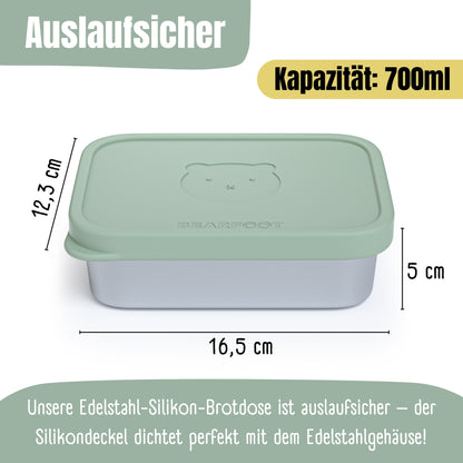 Brotdose Kinder Edelstahl mit Silikoneinsatz - Salbei