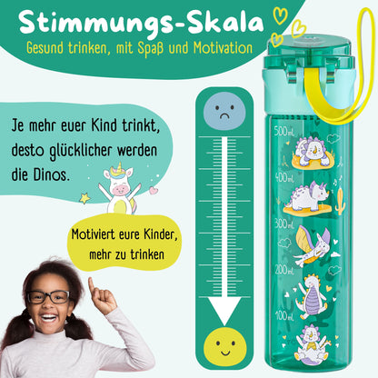 Drikkeflaske til børn, 500ml, lys - Dinos-mint