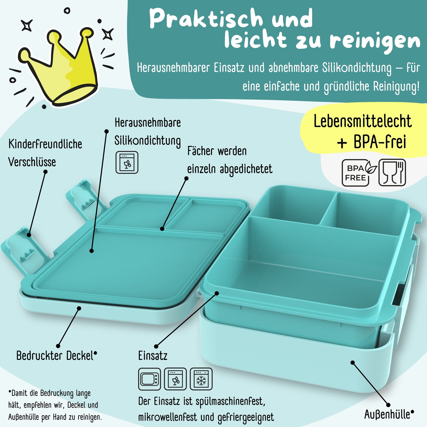 Brotdose mit Fächern, leicht &amp; auslaufsicher - Pinguin