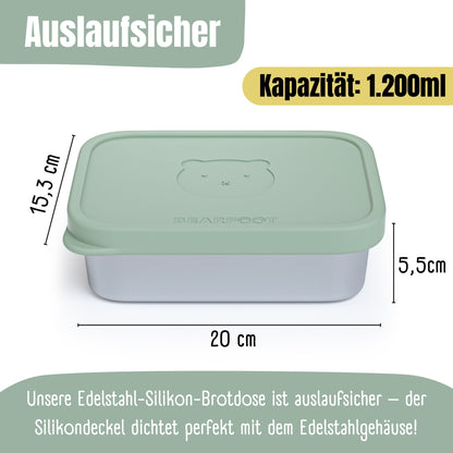 Brotdose Kinder Edelstahl mit Silikoneinsatz - Salbei