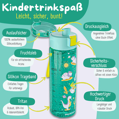 Drikkeflaske til børn, 500ml, lys - Dinos-mint