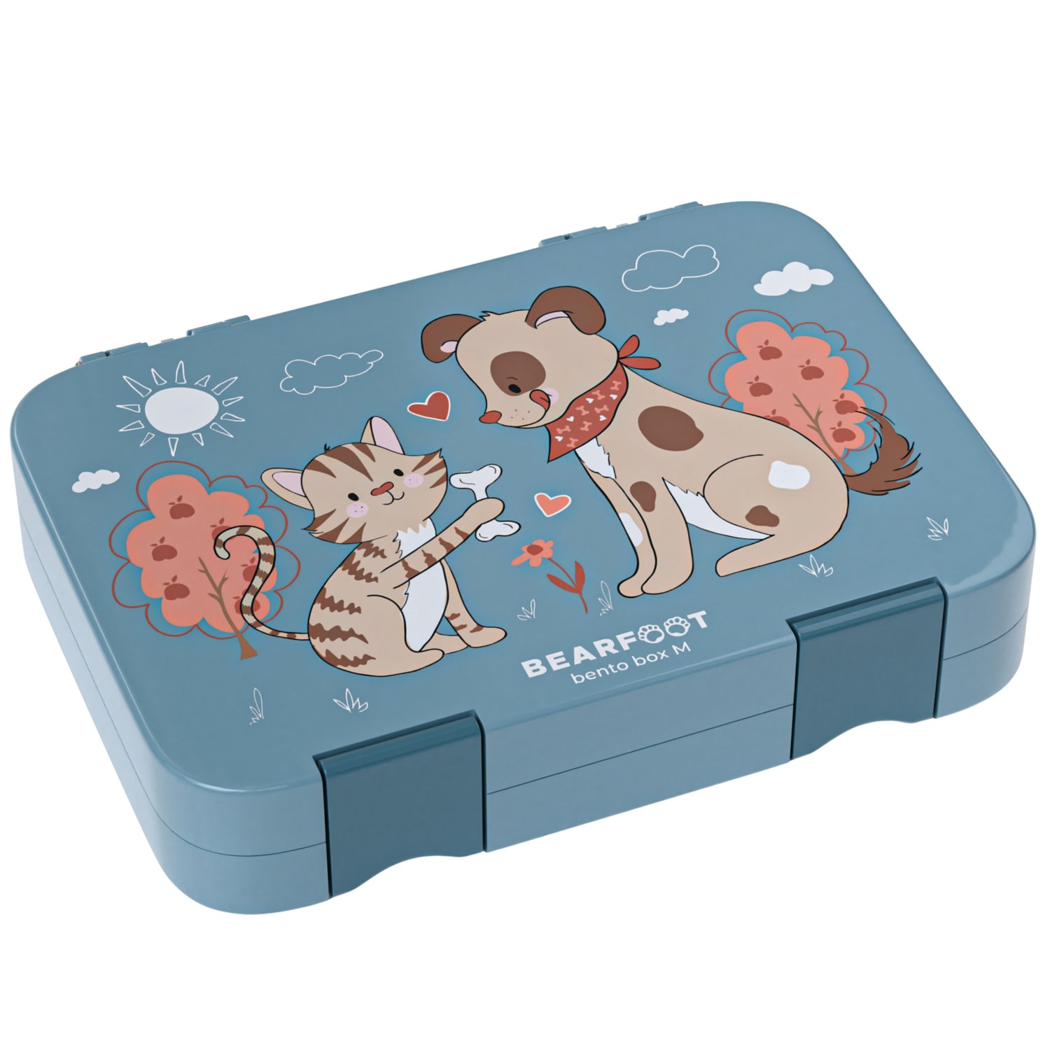 Kinderlunchbox met vakken, lunchbox - hond &amp; kat blauw