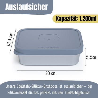 Brotdose Kinder Edelstahl mit Silikoneinsatz - Blau