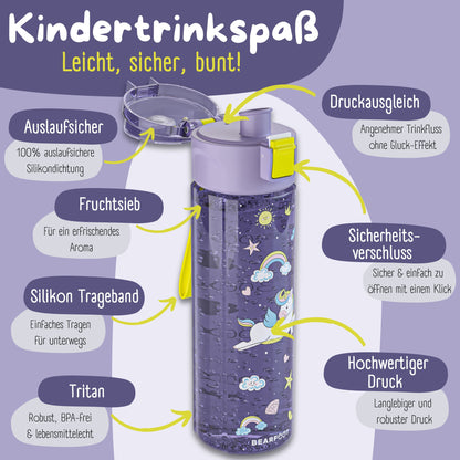 Drikkedunk til børn, 500ml, letvægtsvandflaske - enhjørning