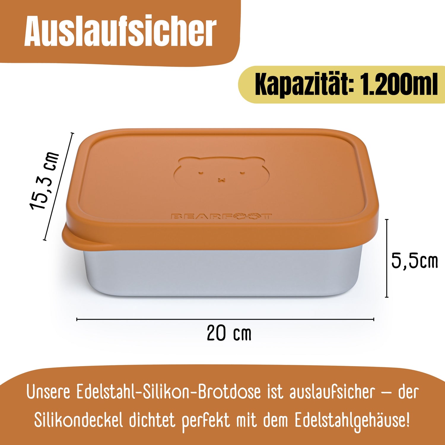 Brotdose Kinder Edelstahl mit Silikoneinsatz - Braun