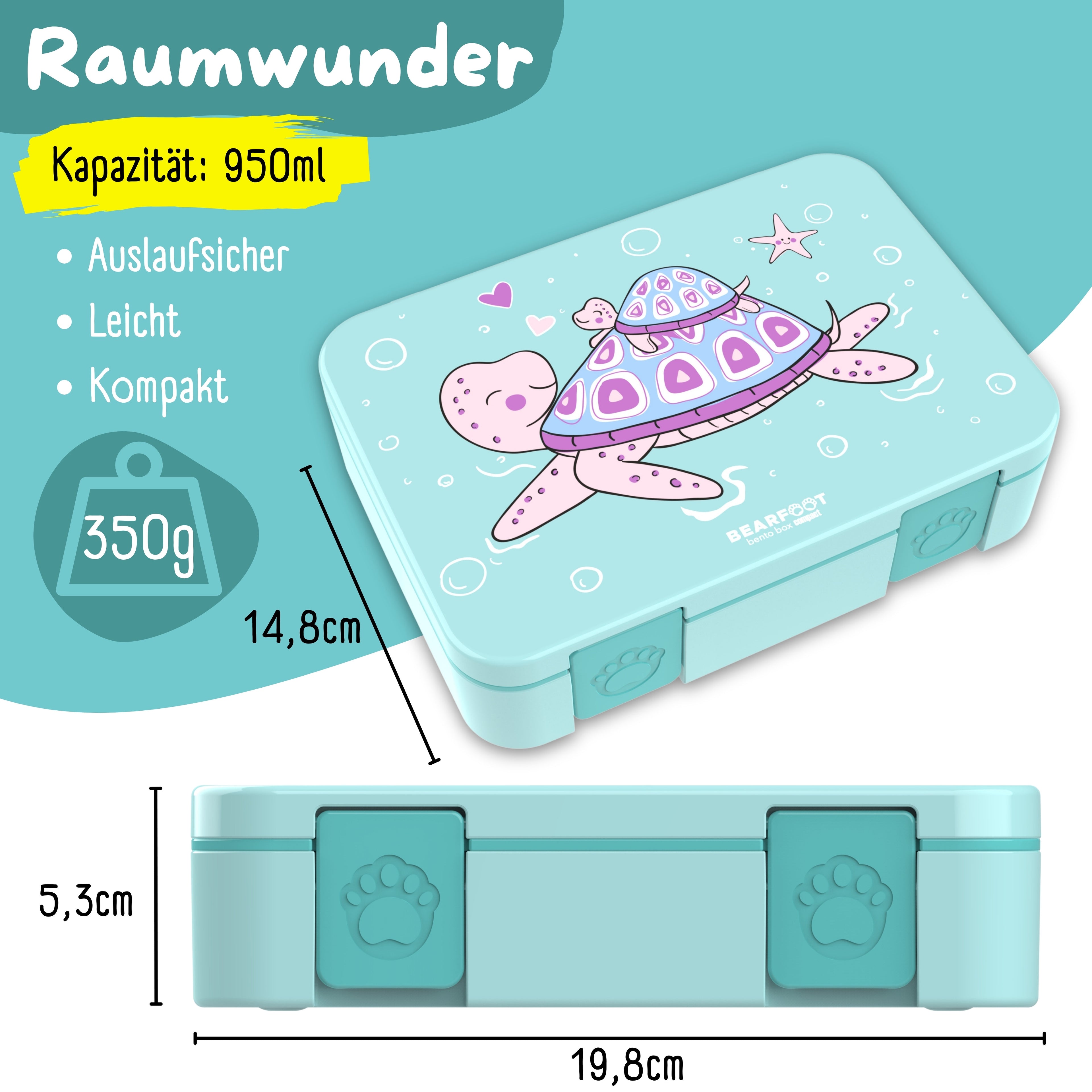 Brotdose mit Fächern, leicht &amp; auslaufsicher - Schildkröte