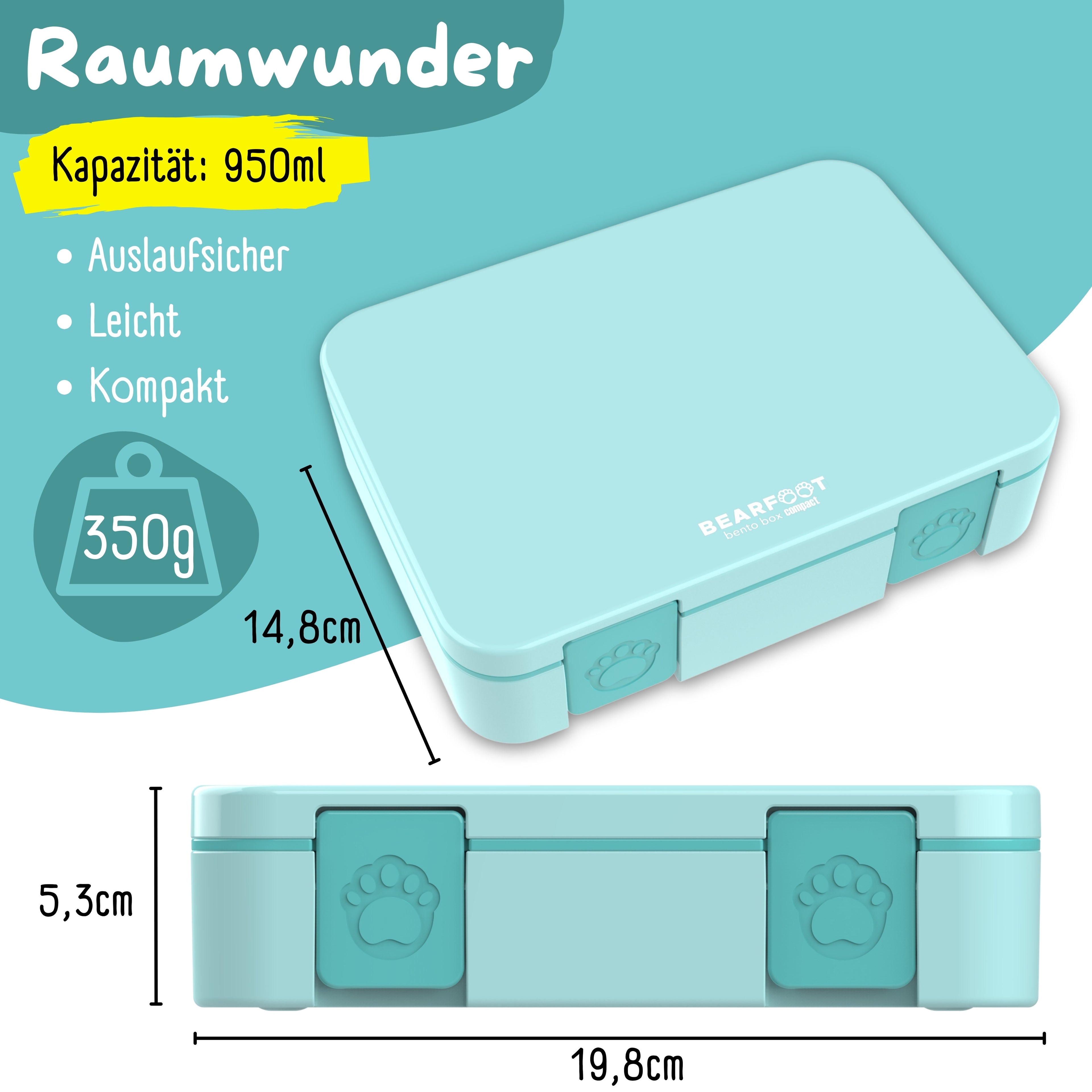Brotdose mit Fächern, leicht &amp; auslaufsicher - mint
