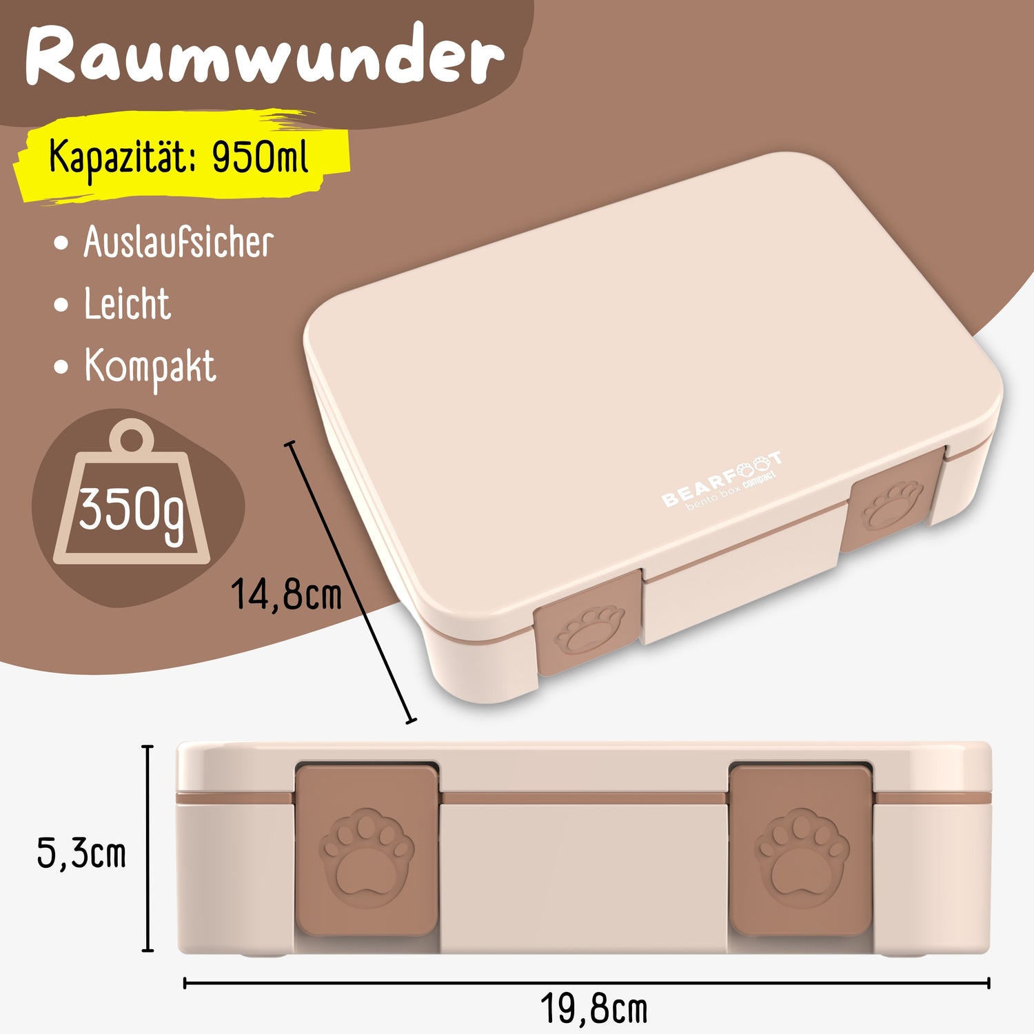 Brotdose mit Fächern, leicht &amp; auslaufsicher - braun