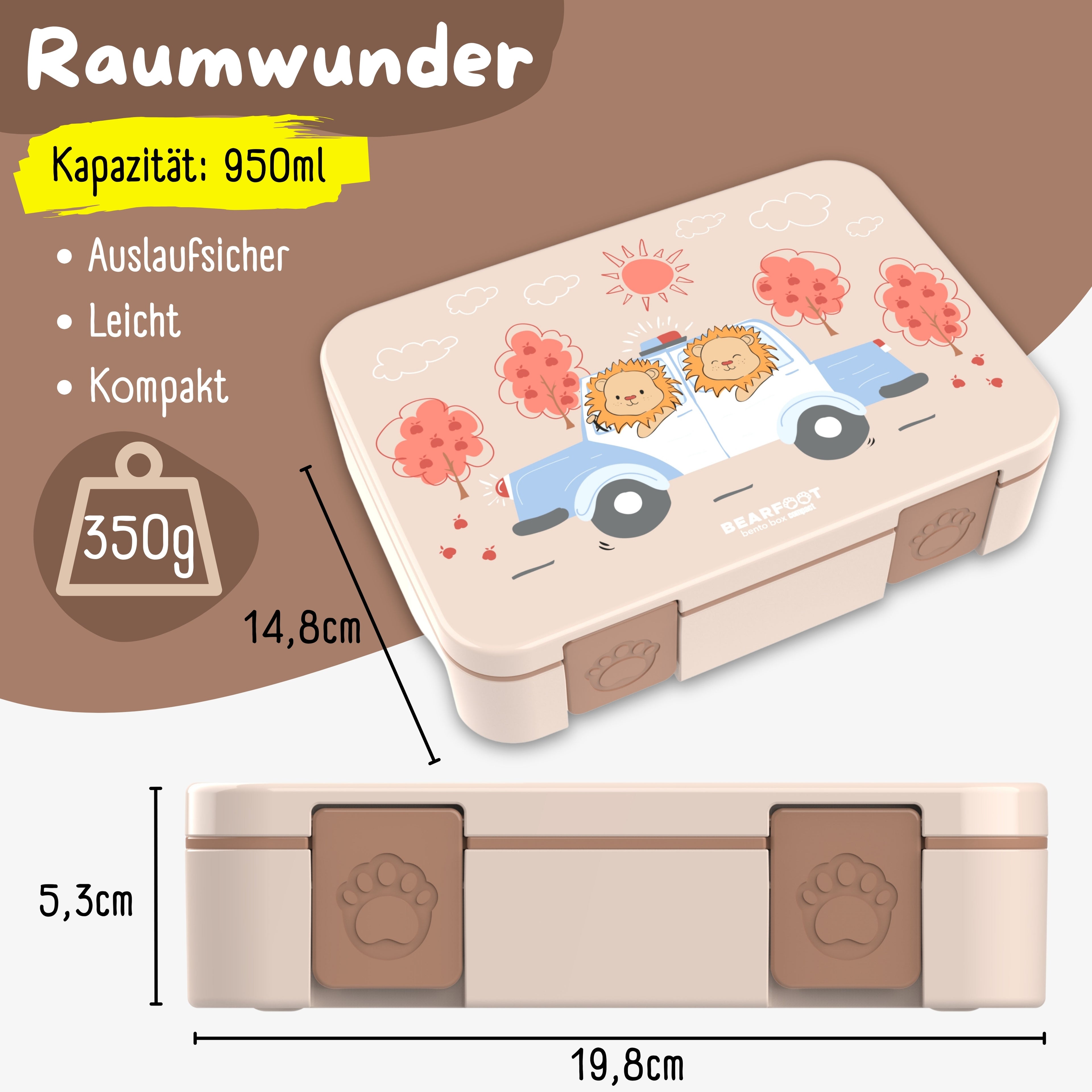 Brotdose mit Fächern, leicht &amp; auslaufsicher - Polizei braun