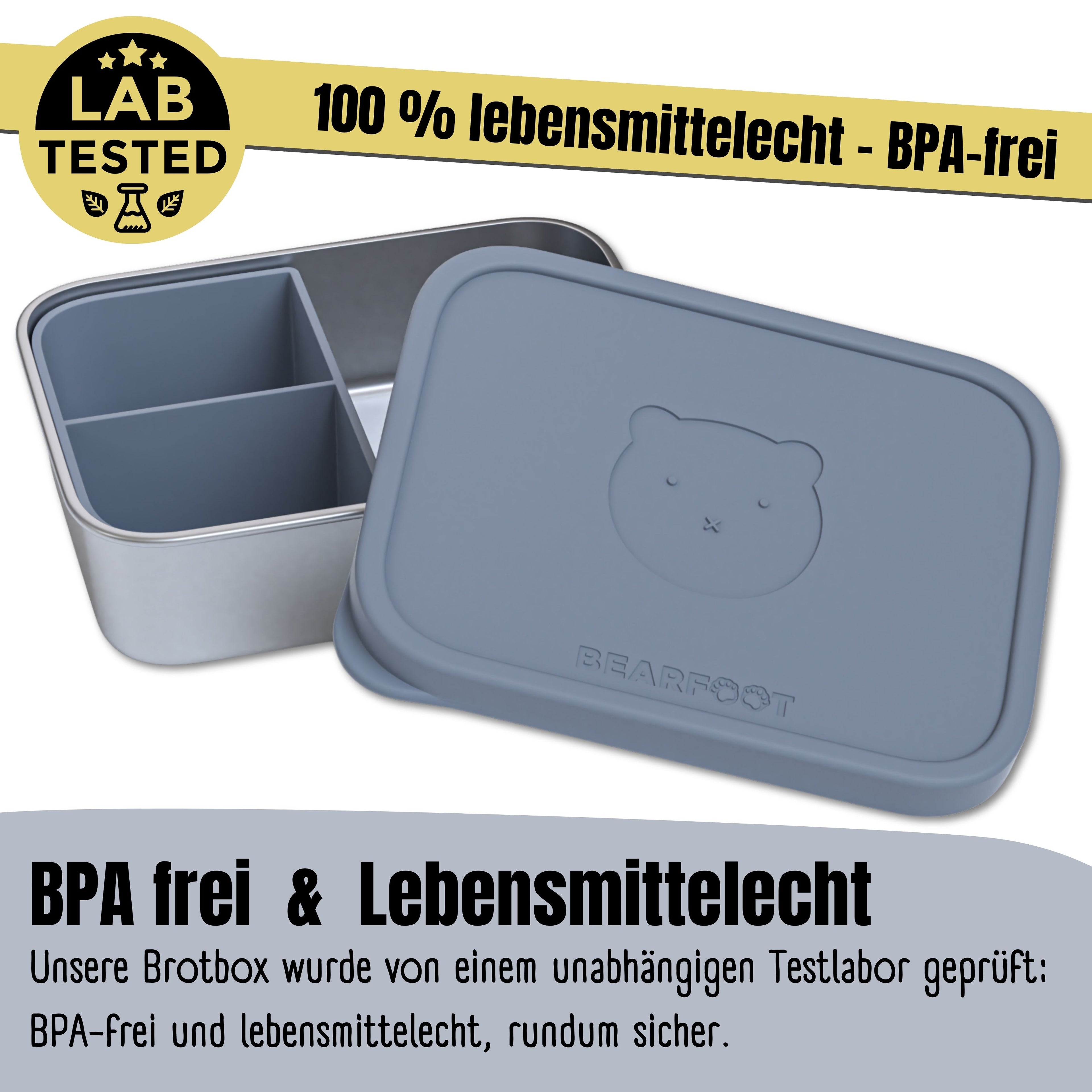 Brotdose Kinder Edelstahl mit Silikoneinsatz - Blau