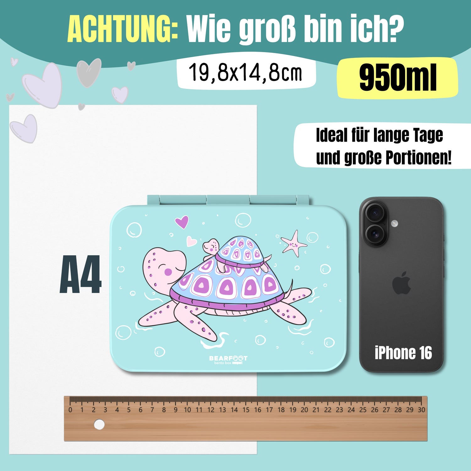 Brotdose mit Fächern, leicht &amp; auslaufsicher - Schildkröte