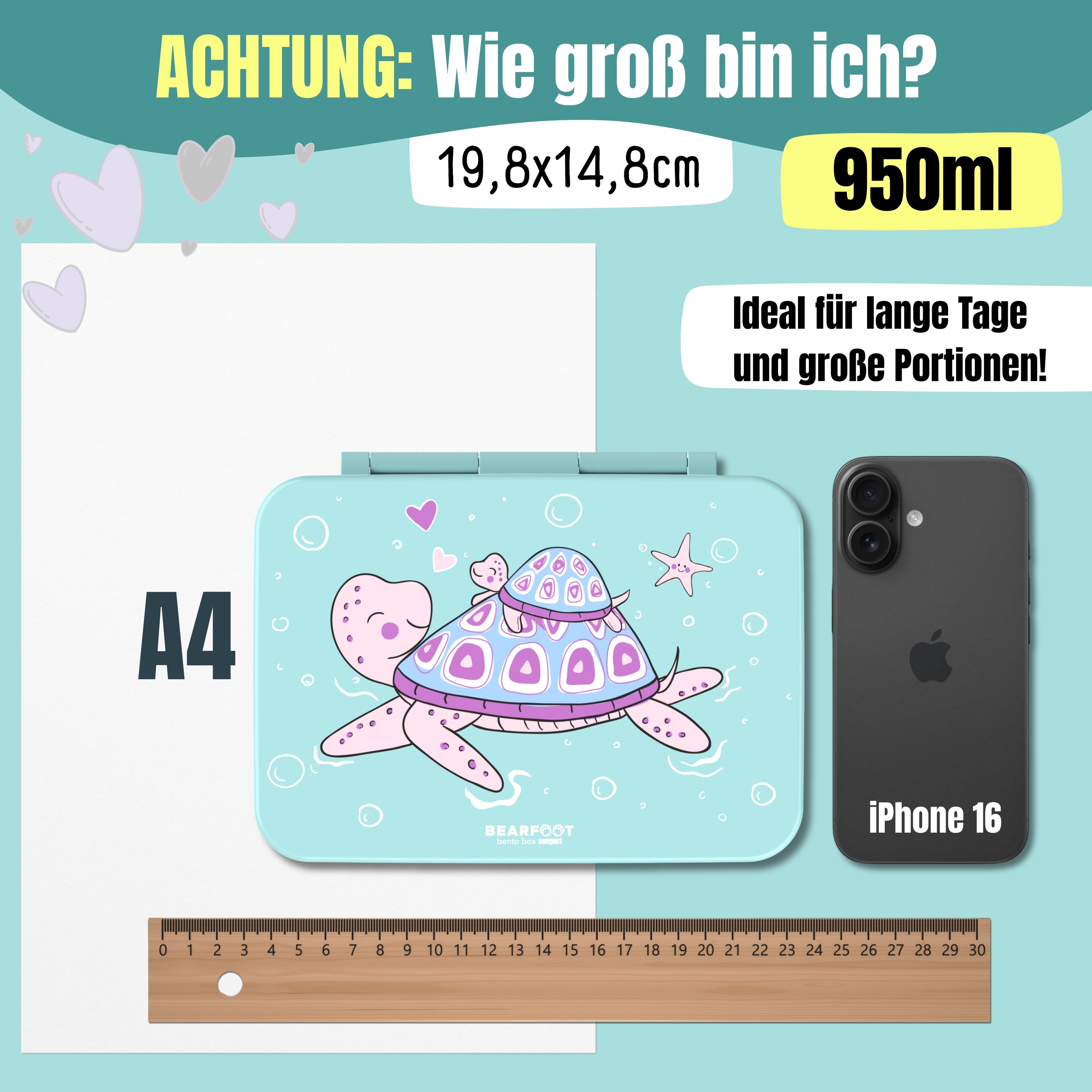 Brotdose mit Fächern, leicht &amp; auslaufsicher - Schildkröte
