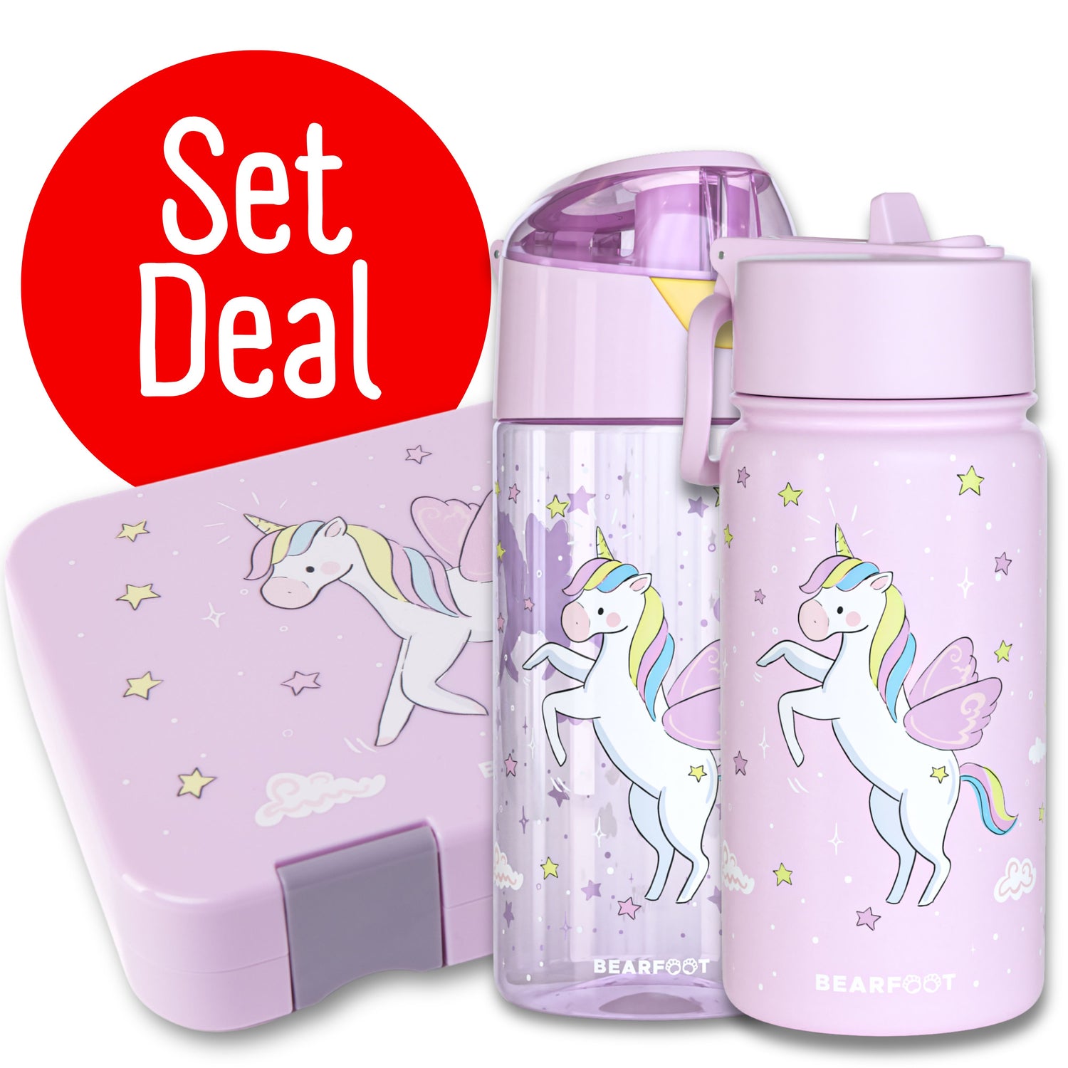 Unicorn Bundle - Bento Box M &amp; Drinking Bottle 450ml &amp; Insulated Bottle 400ml