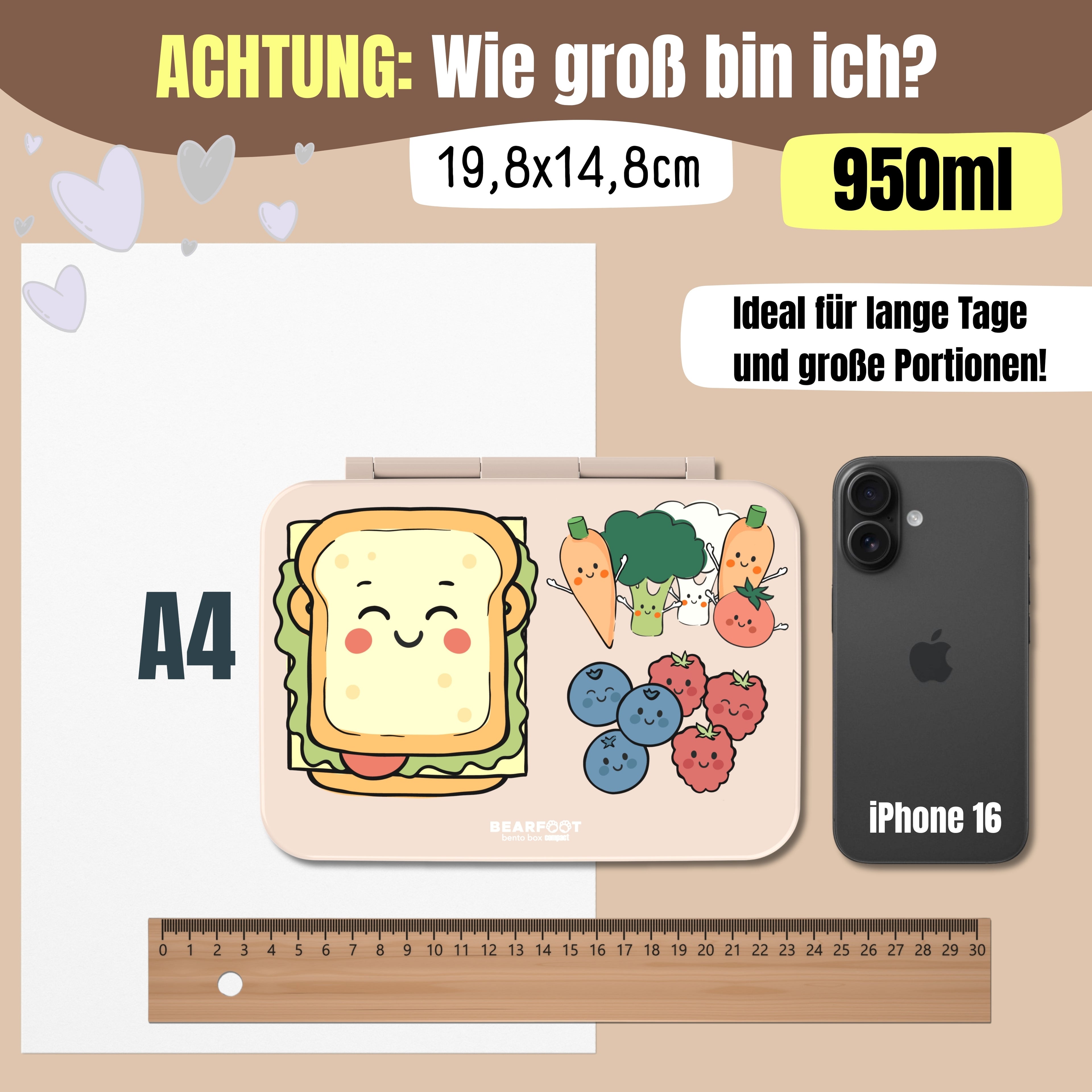 Brotdose mit Fächern, leicht &amp; auslaufsicher -Sandwich braun