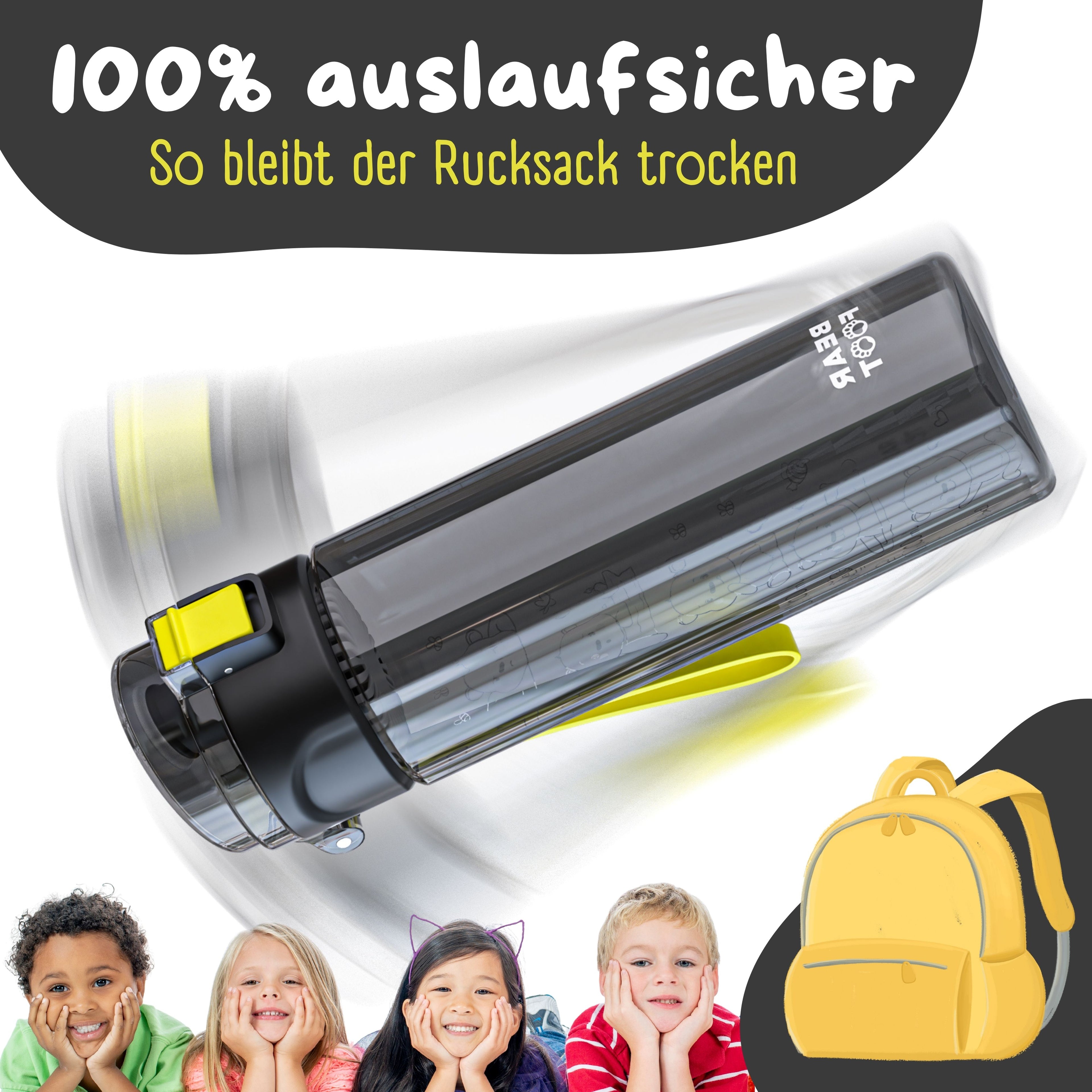 Trinkflasche Kinder, 500ml, leicht - Logo-schwarz