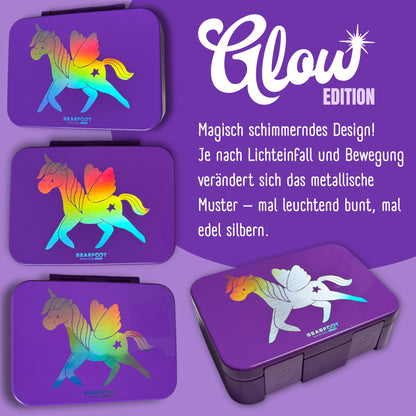 Brotdose mit Fächern, leicht &amp; auslaufsicher - Einhorn GLOW