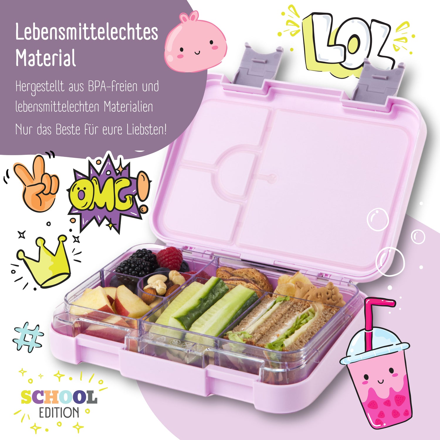 Boîte à lunch enfant avec compartiments, boîte à lunch, boîte bento - violet