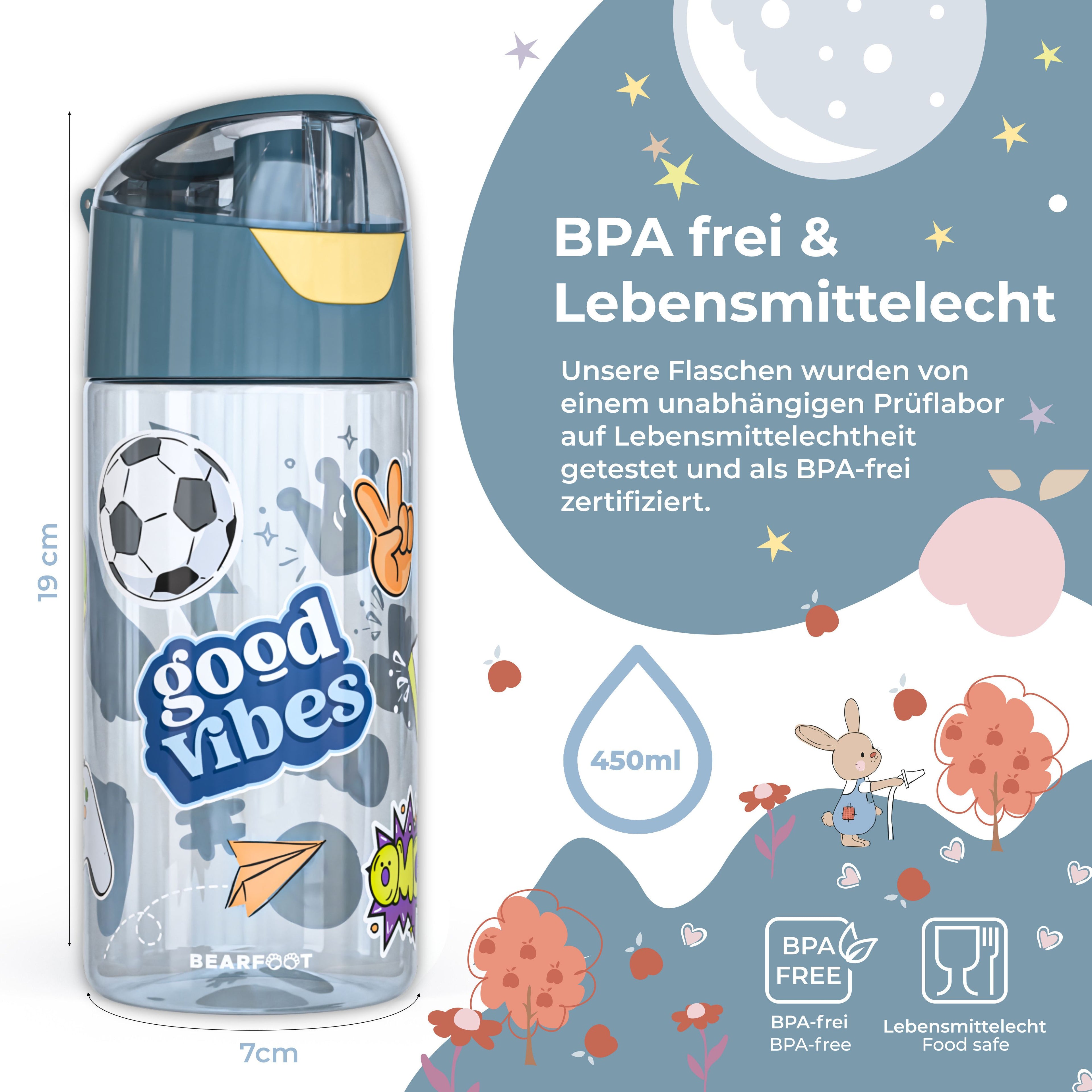 Trinkflasche Kinder leichte Wasserflasche - Sticker blau