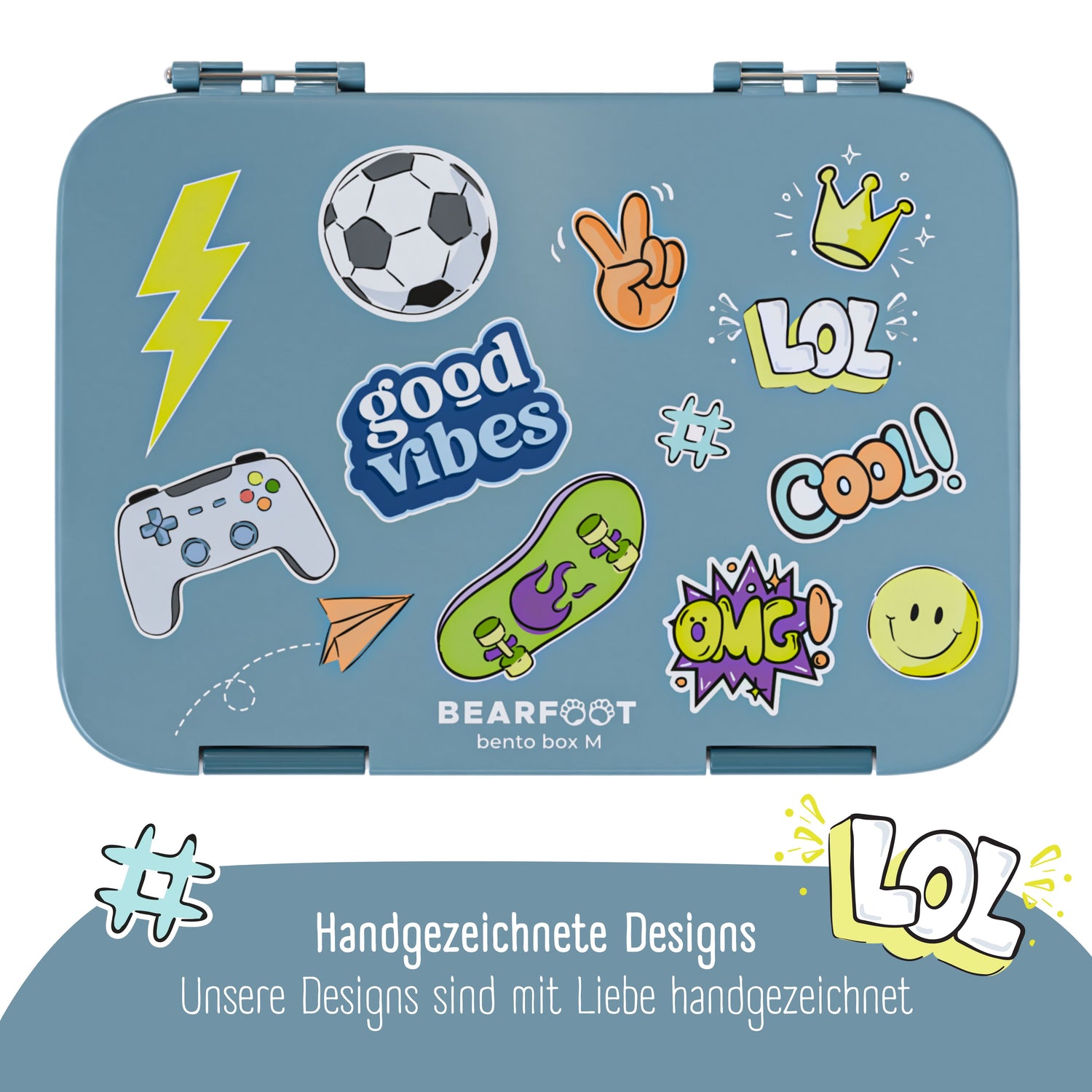 Kinderlunchbox met vakken, lunchbox - sticker, blauw