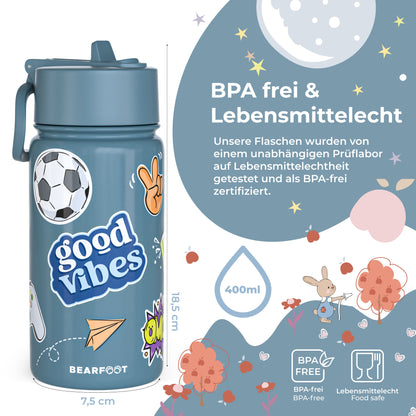 Thermo Kinder Trinkflasche Edelstahl - Sticker lila