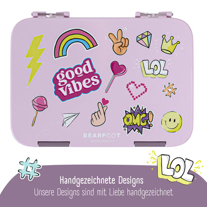 Brotdose Kinder mit Fächern, Lunchbox - Sticker Lila