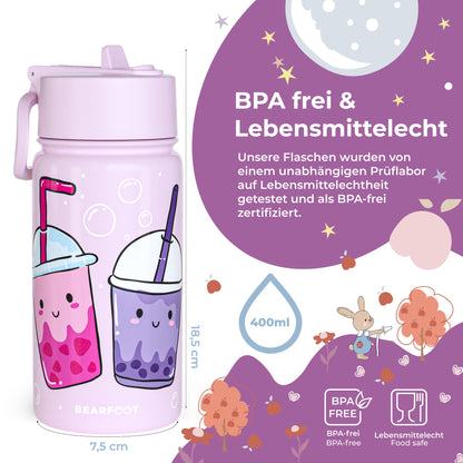 Thermo Kinder Trinkflasche Edelstahl - BubbleTea lila
