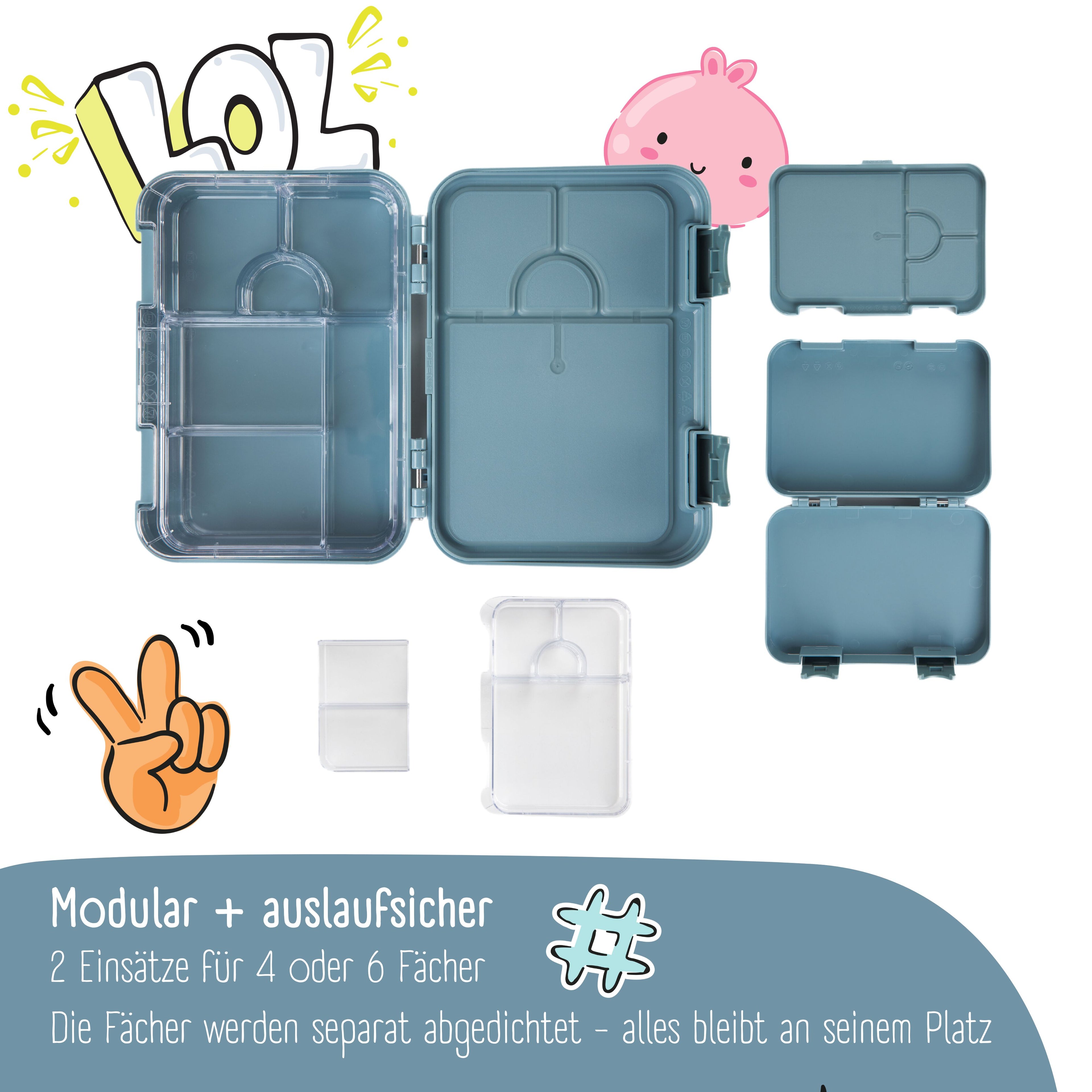 Boîte à lunch pour enfants avec compartiments, boîte à lunch - autocollant, bleu