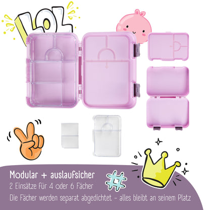 Kinderlunchbox met vakken, lunchbox - BubbleTea Purple