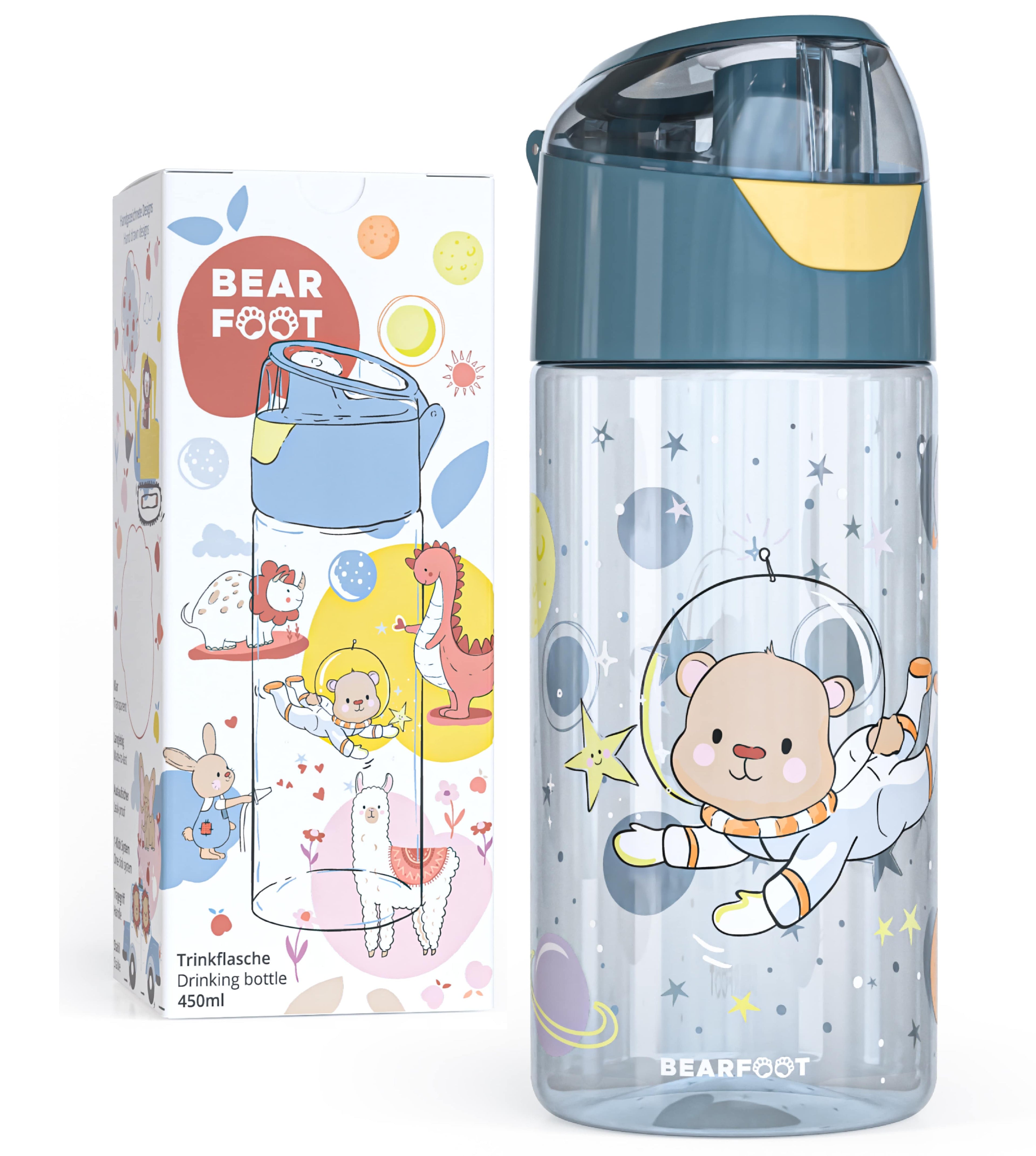 Botella para beber, botella de agua ligera para niños, oso astronauta