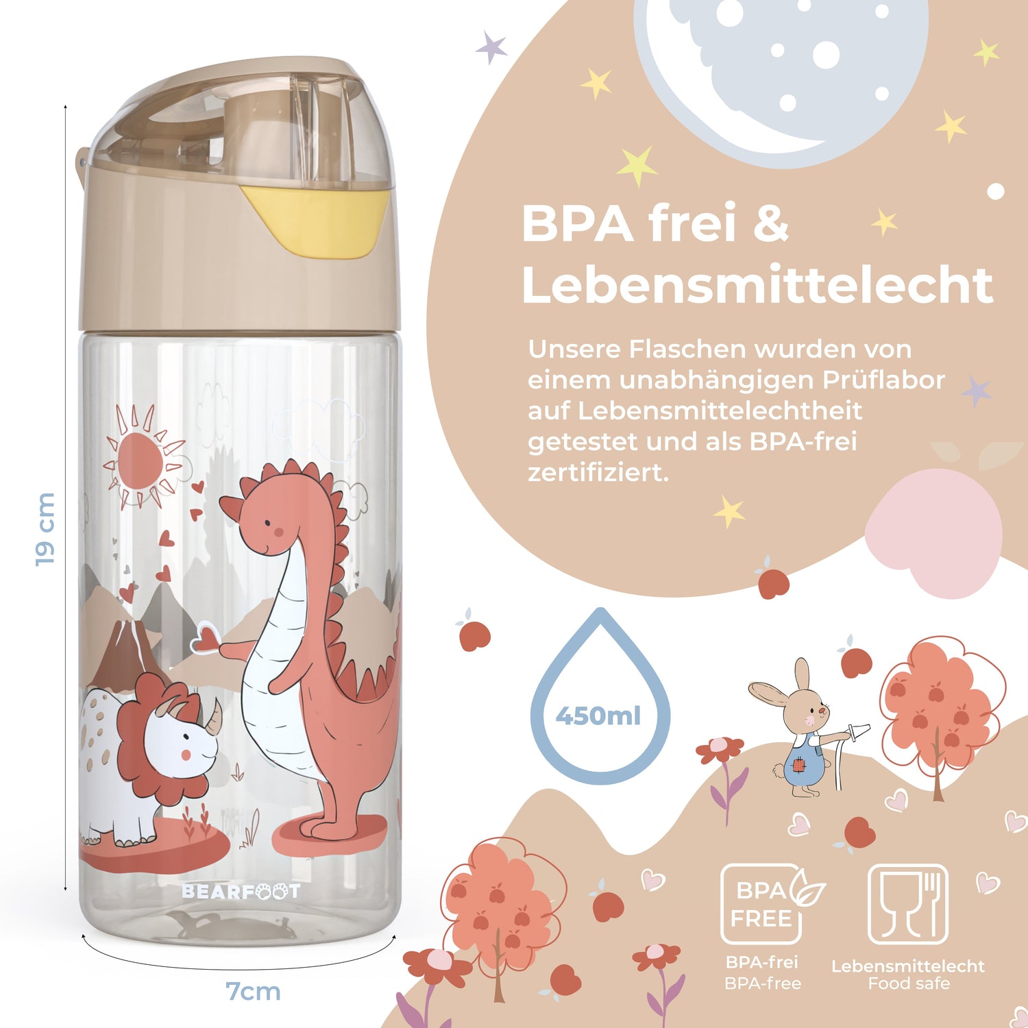Botella de agua para niños, botella de agua ligera - dinosaurios