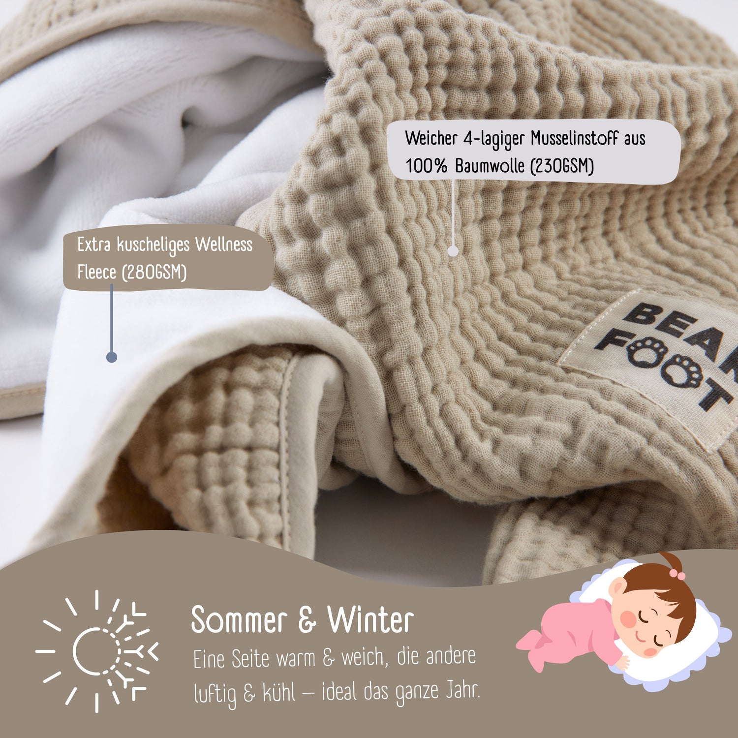 Baby blanket muslin fleece blanket fluffy soft - brown