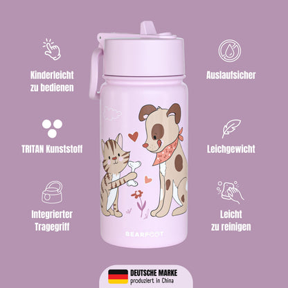 Thermo Kinder Trinkflasche Edelstahl - Hund&amp;Katze lila
