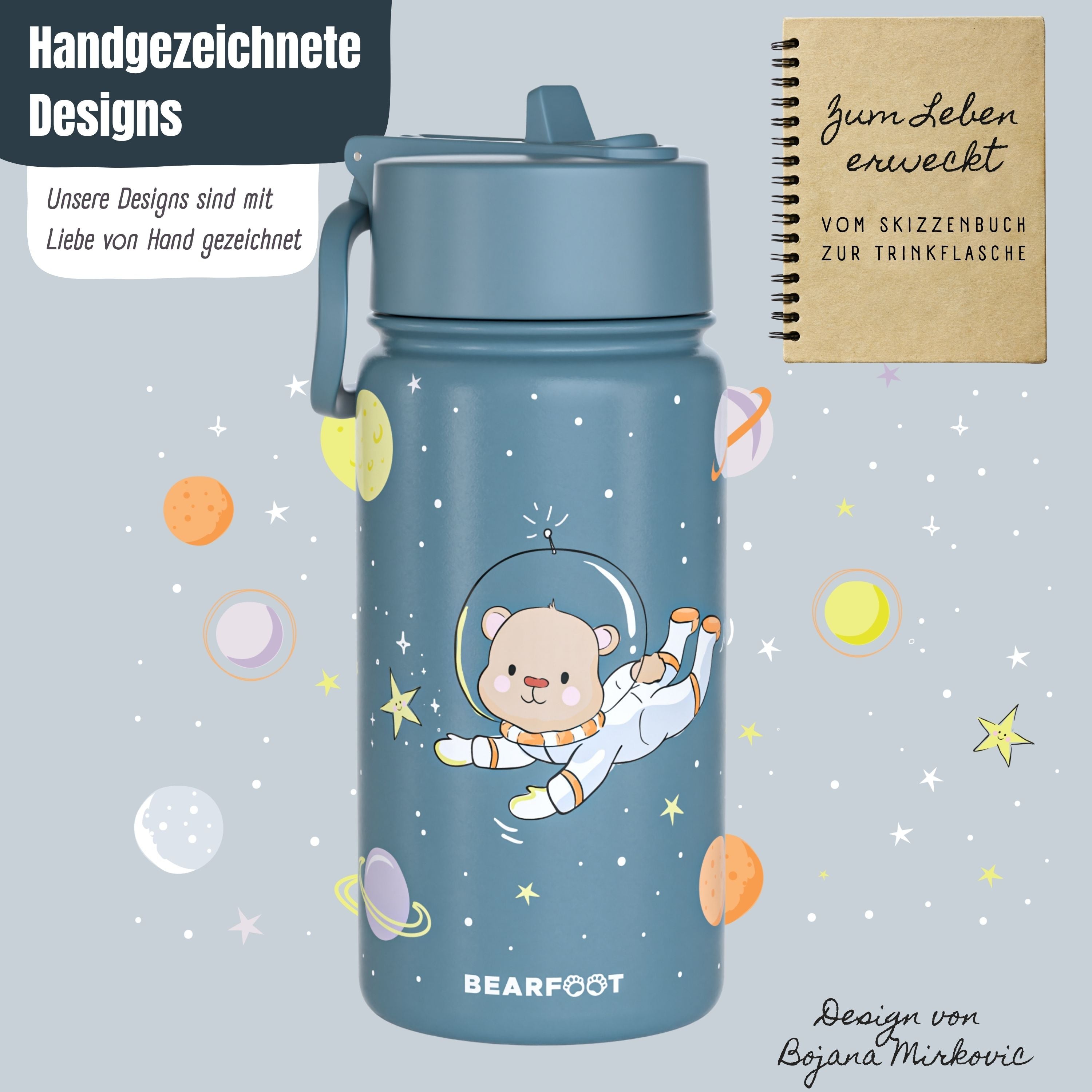 Thermo Kinder Trinkflasche Edelstahl - Astro Bär blau