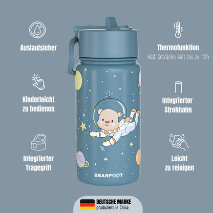 Thermo Kinder Trinkflasche Edelstahl - Astro Bär blau