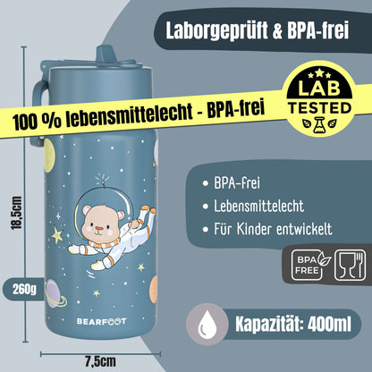 Thermo Kinder Trinkflasche Edelstahl - Astro Bär blau