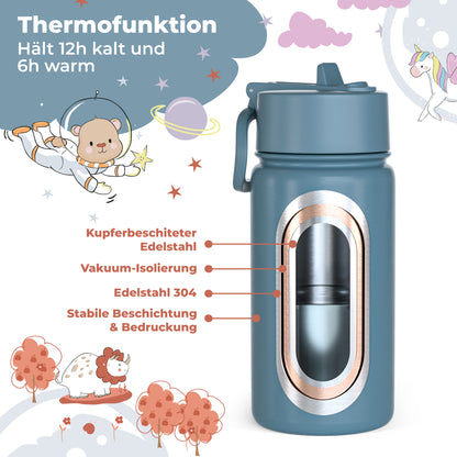 Thermo Kinder Trinkflasche Edelstahl - Sticker lila