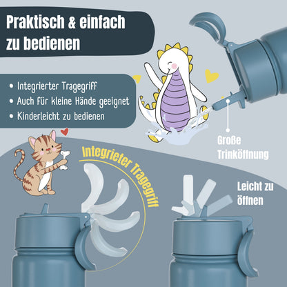 Botella térmica para niños de acero inoxidable - perro y gato azul