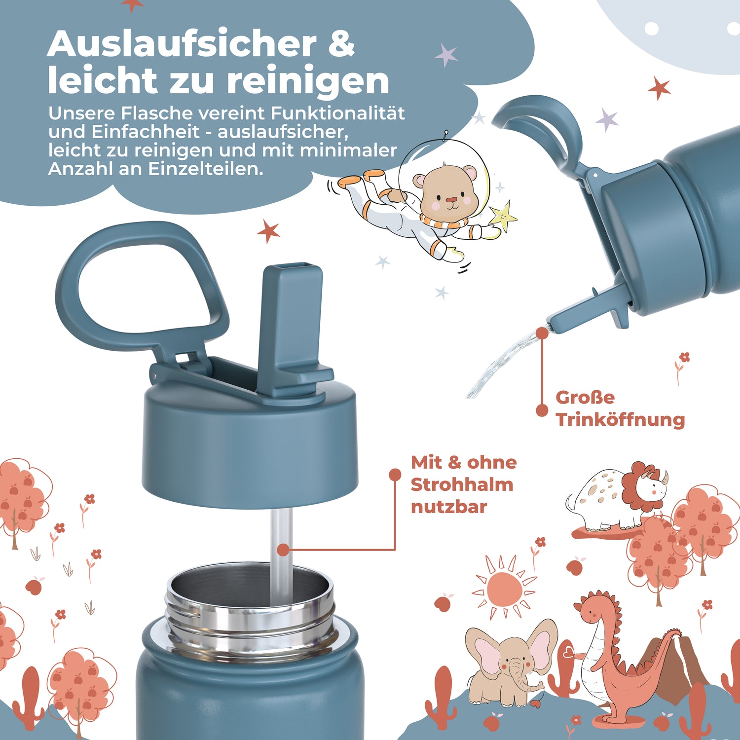 Thermo Kinder Trinkflasche Edelstahl - Bagger