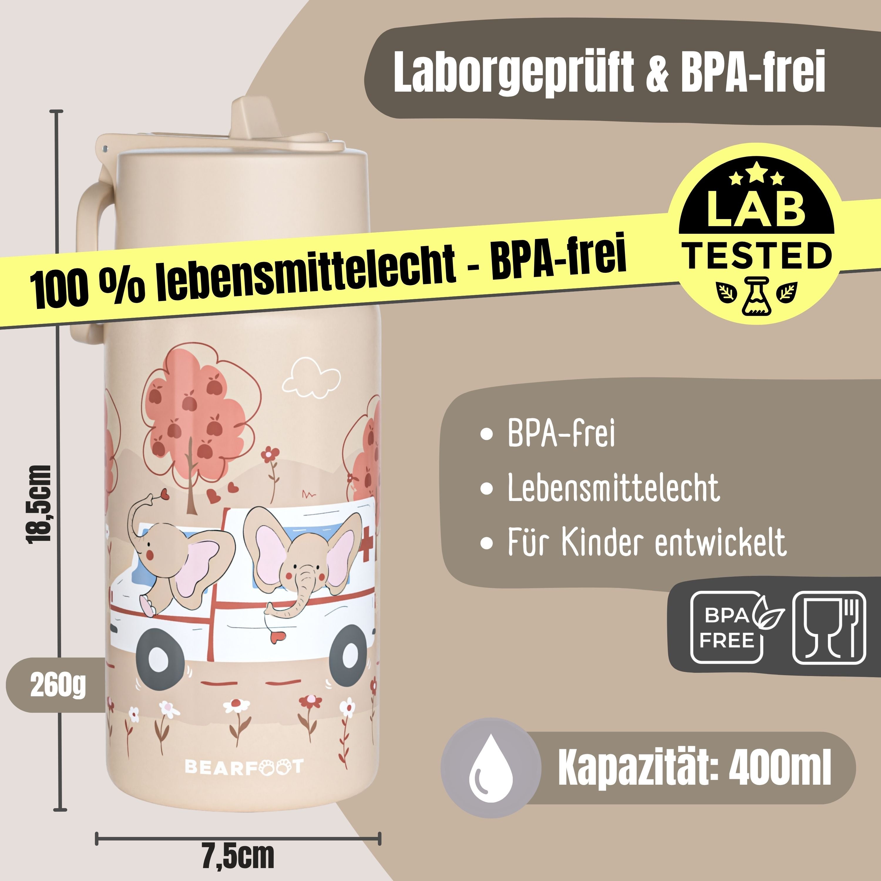 Thermo børne drikkedunk i rustfrit stål - ambulance brun