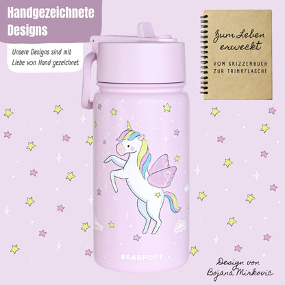 Botella térmica para niños de acero inoxidable - unicornio morado
