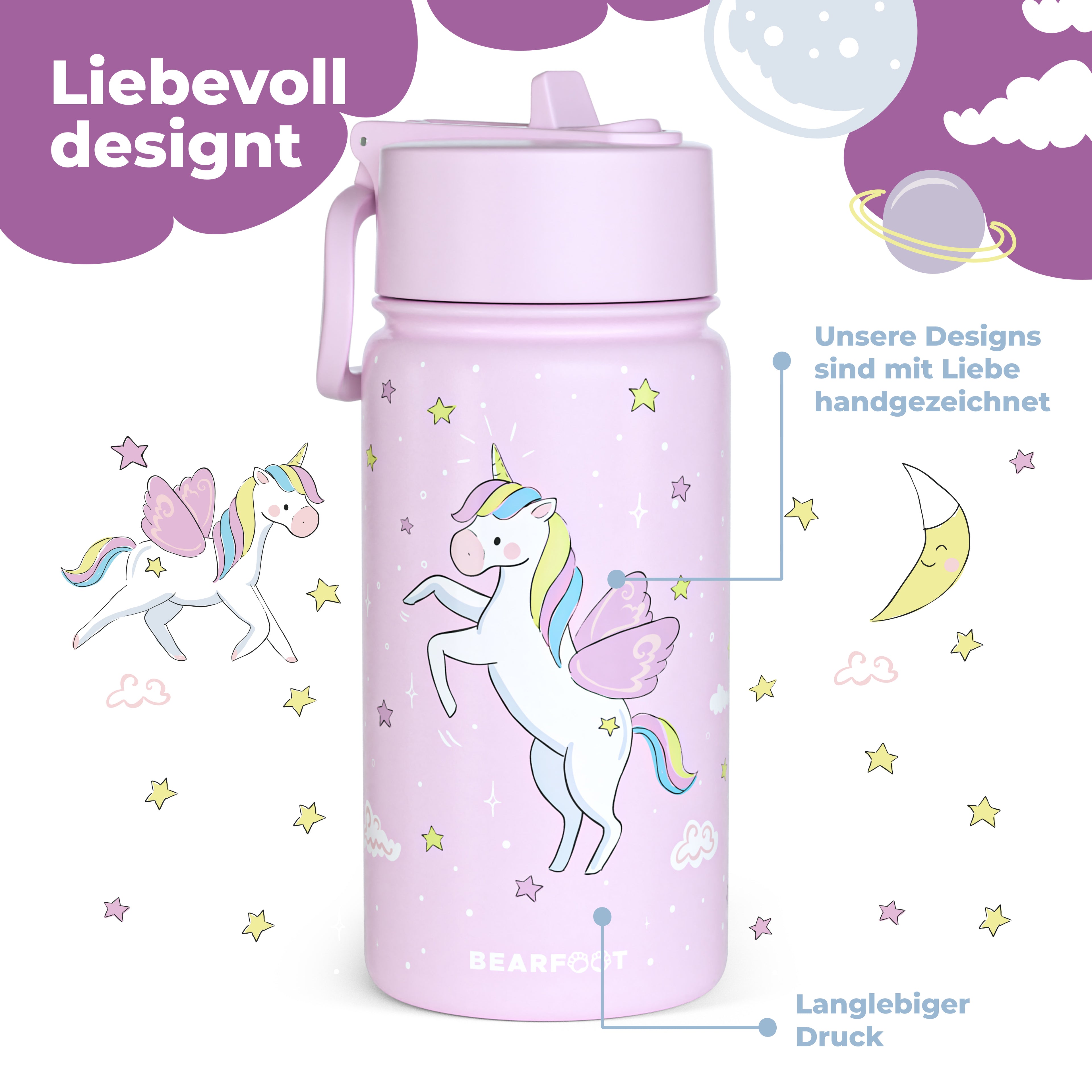 Unicorn Bundle - Bento Box M &amp; drikkeflaske 450ml &amp; isoleret flaske 400ml