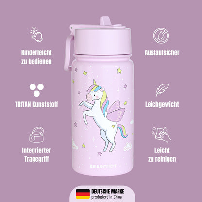 Botella térmica para niños de acero inoxidable - unicornio morado