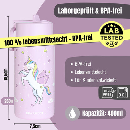 Botella térmica para niños de acero inoxidable - unicornio morado