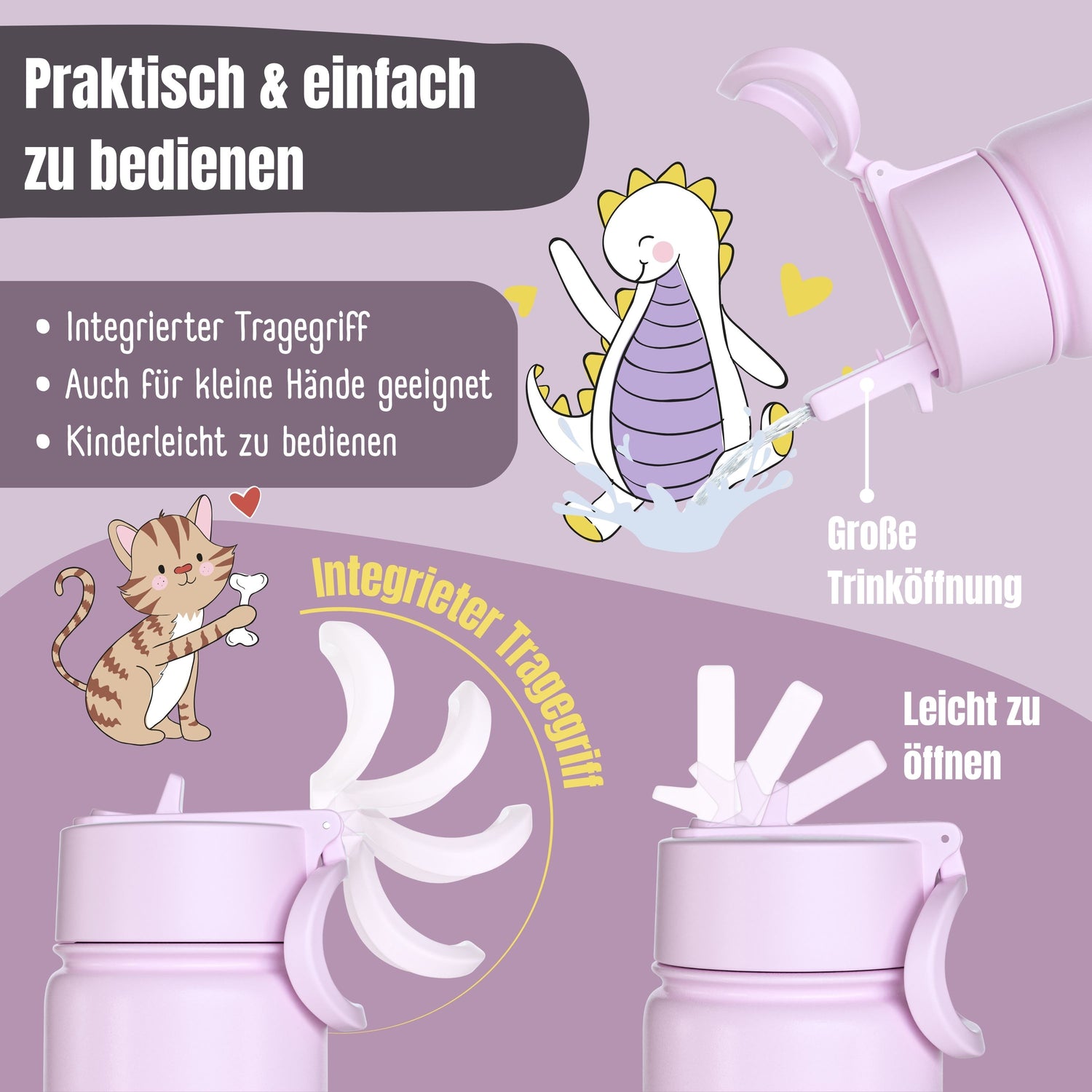 Botella térmica para niños de acero inoxidable - unicornio morado