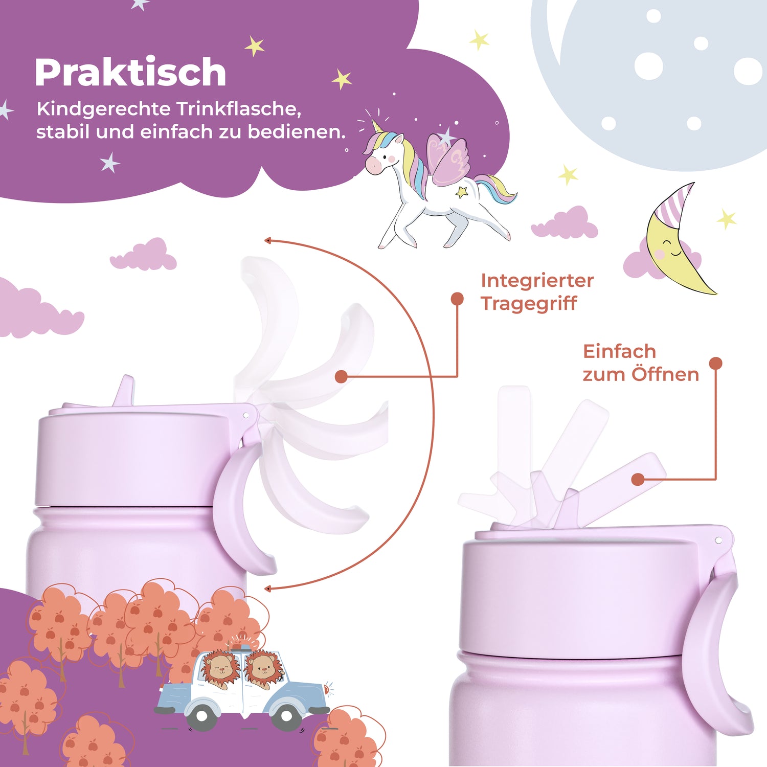 Unicorn Bundle - Bento Box M &amp; drikkeflaske 450ml &amp; isoleret flaske 400ml