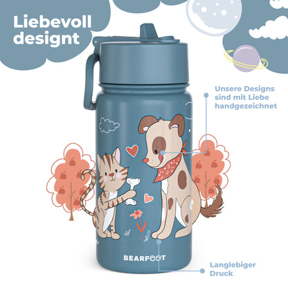 Botella térmica para niños de acero inoxidable - perro y gato azul