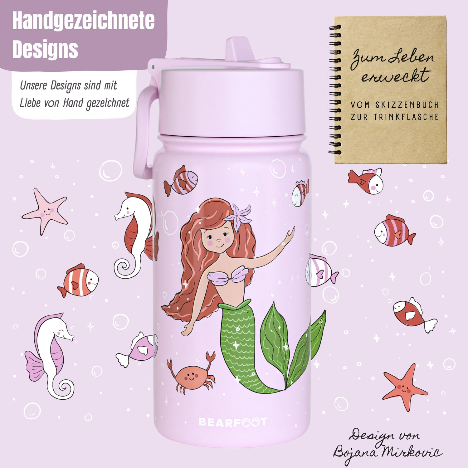 Thermo Kinder Trinkflasche Edelstahl - Meerjungfrau lila